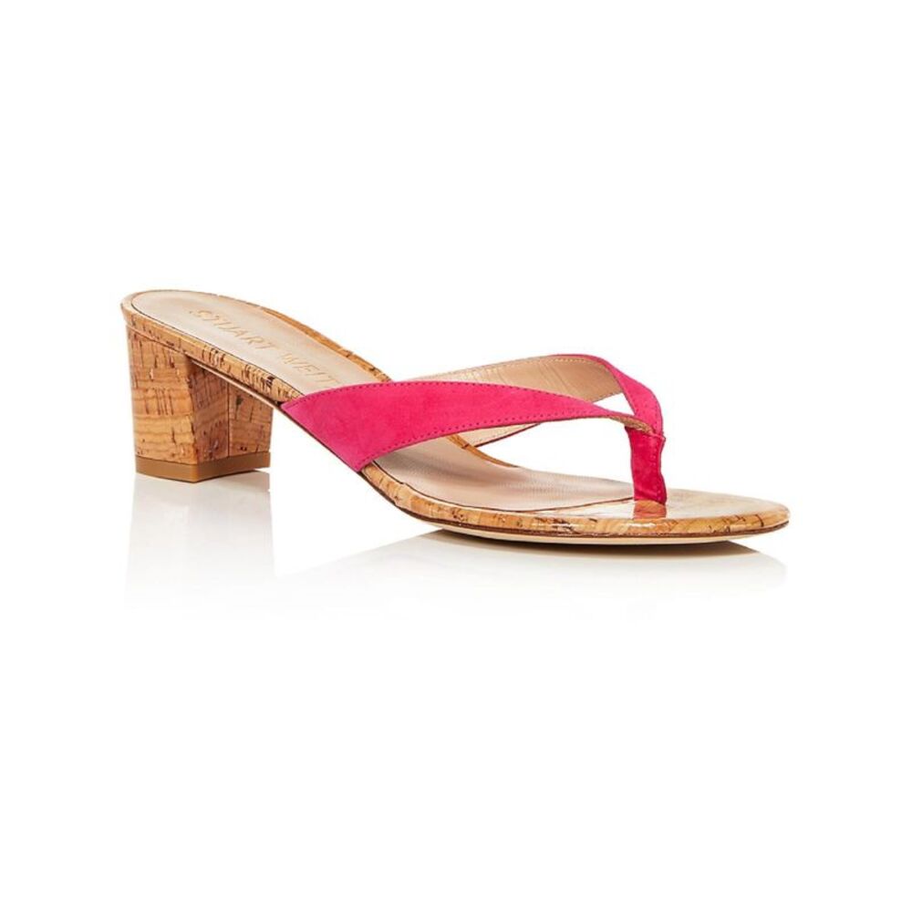 STUART WEITZMAN Womens Pink CorkBrigida Slip On Leather Heeled Thong Sandals 7 B